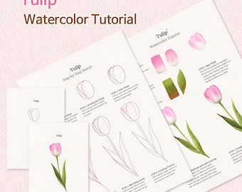 watercolor tulip tutorial,step-by-step practice at home,original hand painted