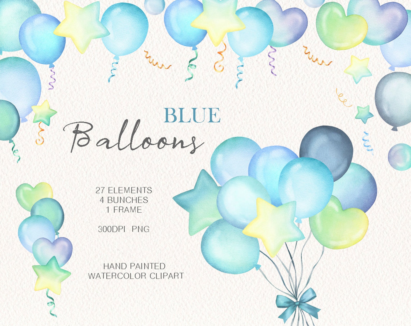Watercolor Balloons Party Clipart,baby Shower,blue Balloons Decor ...