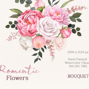 Watercolor flower clipart,pink peony bouquet,Floral arrangements,Wedding Clipart,rose bouquet,Floral Watercolor