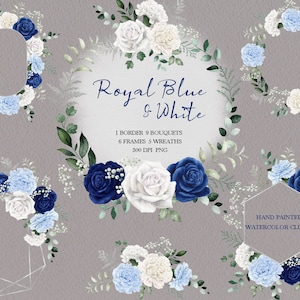aquarel boho bloemen clipart, canation blauwe roos boeketten, stoffige blauwe bruiloft frame krans png, origineel handgeschilderd