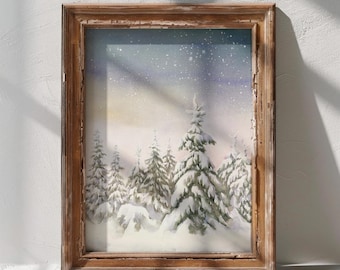 White forest Printable Wall Art,hand drawn watercolors,Landscape Print, Digital Download