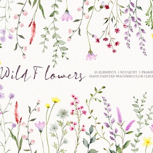 Aquarell Wildblumen floral Clipart,Frühling Blume,Garten Kranz Bouquet, handgemalt
