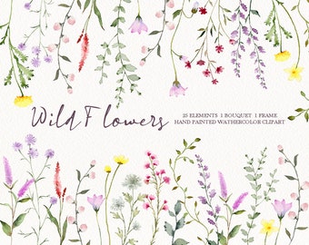 Watercolor wildflower floral clipart,spring flower,garden wreath bouquet,original hand painted
