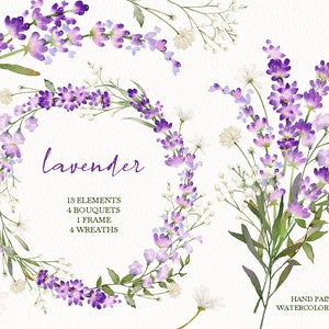 watercolor lavender floral clipart,wedding bouquets,boho wreaths,hand painted PNG
