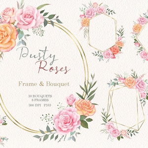 Watercolor flower clipart,dusty rose Bouquet,Floral frames,Wedding Clipart,watercolor floral,original hand painted