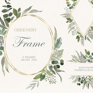 Watercolor Greenery gold geometric frame,Foliage Greenery Wreath Frame,Wedding Invitation clipart png