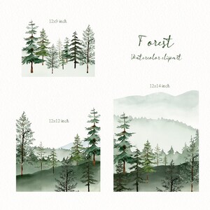 Watercolor Forest Tree Clipart,woodland Pine Trees Landscapes,wedding ...
