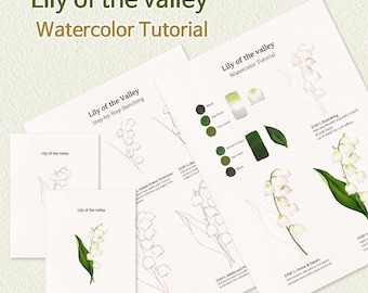 Tutorial de lirio de los valles en acuarela, práctica paso a paso en casa, pintura original pintada a mano.