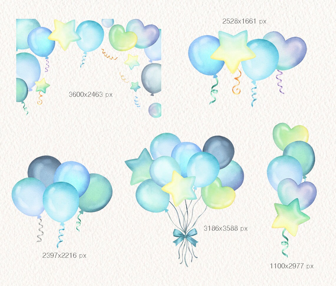 Watercolor Balloons Party Clipartbaby Showerblue Balloons - Etsy