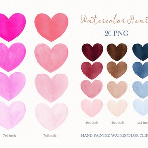 Aquarel grote harten clipart, met de hand geschilderd, babydouche, bruiloft decor, achtergrond PNG, gratis commercieel gebruik