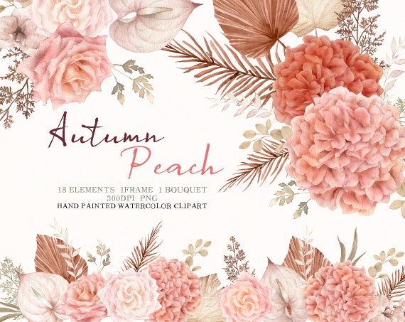 Watercolor Peach Flower Clipartfall Floral Hydrangea - Etsy
