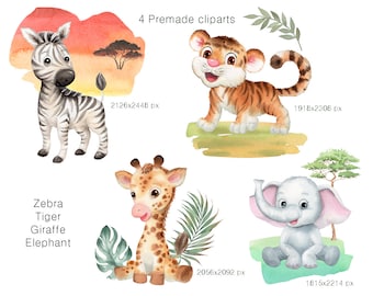 watercolor Safari clipart,nursery decor,Jungle ClipArt,Kids Clipart,animals clipart