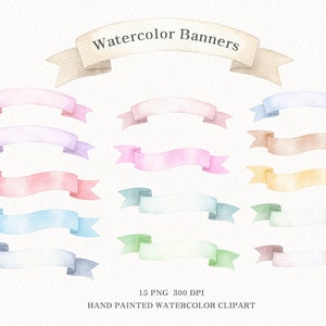 Aquarell Band Banner Clipart, Regenbogen Bänder PNG, freie kommerzielle Nutzung, original handgemalt