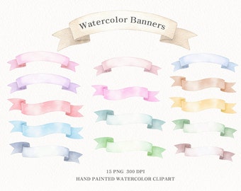 watercolor ribbon banner clipart,Rainbow Ribbons PNG,Free Commercial Use