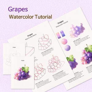 Aquarel druiven tutorial, stapsgewijze oefening voor thuis, origineel handgeschilderd