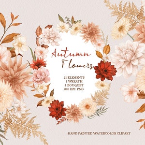 Aquarell Herbst Blume Clipart, Herbst Blumen Blumenstrauß Cosmos, Dahlien Kranz, Gerbera DIY Elemente PNG, handgemaltes Original