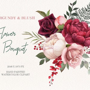 watercolor flower clipart,burgundy rose bouquet,Floral arrangements,clipart,Wedding Clipart,pink Bouquet,Hand Painted PNG