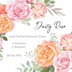 watercolor flower clipart,pink rose bouquet,original hand painted,Wedding Clipart,pink Bouquet,Floral Watercolor,dusty rose