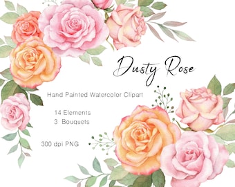 Aquarell Blumen Clipart,Rosa RosenStrauß,Florale Arrangements,Hochzeit Clipart,rosa Bouquet,Floral Aquarell,dusty rose