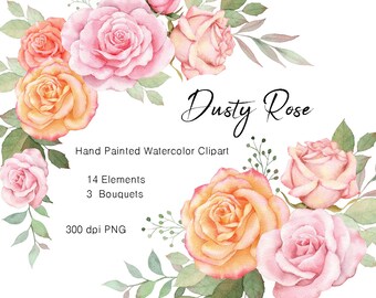 watercolor flower clipart,pink rose bouquet,original hand painted,Wedding Clipart,pink Bouquet,Floral Watercolor,dusty rose