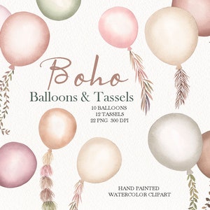 Watercolor boho Balloons Clipart,Baby Shower,hand painted,balloons decor,Free Commercial Use