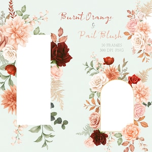 Clipart floral bohème aquarelle, peint à la main original, cadre bohème rustique, faire-part de mariage