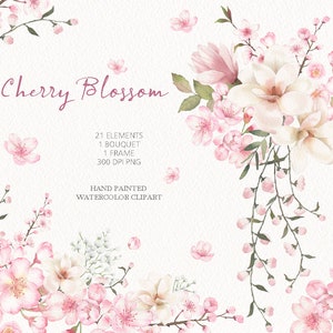 watercolor floral clipart,cherry blossom Bouquet,pink sakura flower,DIY elements PNG