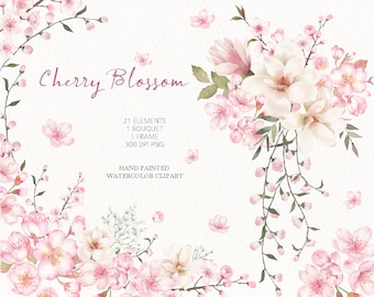 watercolor floral clipart,cherry blossom Bouquet,pink sakura flower,original hand painted