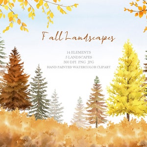 Aquarelle de paysages d'automne clipart, paysages d'automne, invitation PNG, original peint à la main