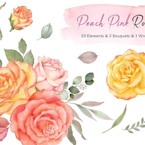 Watercolor flower clipart,rose Floral frame,Floral wreath,wedding Clipart,pink bouquet,Wedding Invitation,watercolor flowers