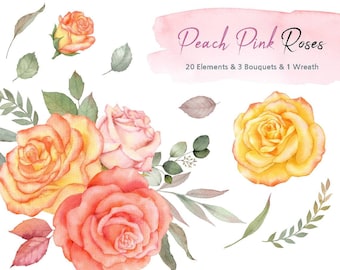 Watercolor flower clipart,rose Floral frame,Floral wreath,wedding Clipart,pink bouquet,Wedding Invitation,watercolor flowers