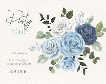 Watercolor flower clipart,Blue rose Bouquet,Floral arrangements,Wedding Clipart,Watercolor flower,original hand painted