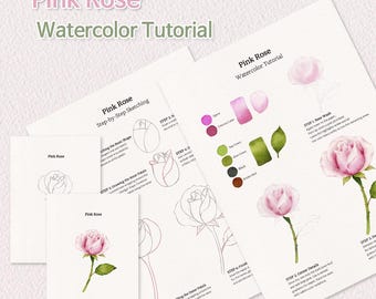 watercolor pink rose tutorial,step-by-step practice at home,original hand painted