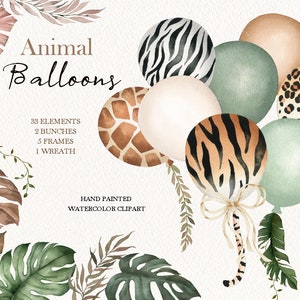 Aquarell Afrika Tier Luftballons Clipart, Kinderzimmer Clipart, Babyparty, original handgemalt, Luftballons Dekor, kostenlose kommerzielle Nutzung