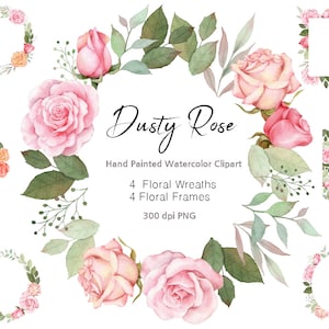 Watercolor flower clipart,pink rose Bouquet,Floral arrangements,rose Frames,wedding Clipart,floral frames,Wedding Decor