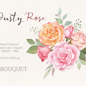Watercolor flower clipart,pink rose Bouquet,Floral arrangements,Floral Watercolor,Wedding Clipart,Watercolor flower PNG