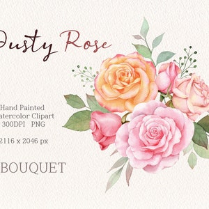 Watercolor flower clipart,pink rose Bouquet,Floral arrangements,Floral Watercolor,Wedding Clipart,Watercolor flower PNG