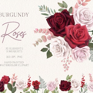 Aquarell Blume Clipart,Burgunder Rosenstrauß,Blumenarrangements,rosa Rose, Hochzeit Clipart, handgemaltes Original