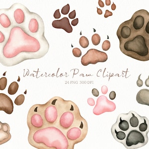 aquarel pootafdruk clipart, kattenpootafdruk, hondenpootafdruk, origineel handgeschilderd