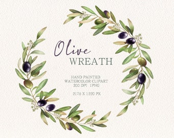 Watercolor Clipart,olive branches,Wedding Invitations clipart,Greenery Arrangements,Wedding Decor,Olives Wreath,Free Commercial Use