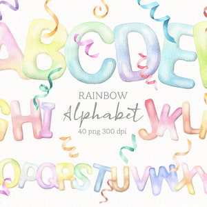 aquarela arco-íris alfabeto clipart,maiúsculas,letras maiúsculas,original pintado à mão