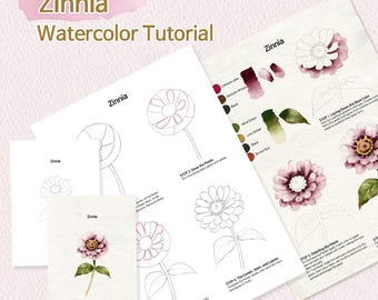 watercolor zinnia tutorial,step-by-step practice at home,original hand painted