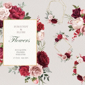 watercolor gold geometric frame,burgundy rose bouquet,Floral arrangements,Wedding Clipart,pink Bouquet,Wedding Invitation png