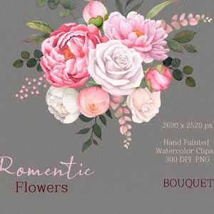 Watercolor flower clipart,pink peony bouquet,Floral arrangements,Wedding Clipart,rose bouquet,Floral Watercolor image 4