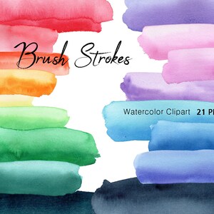 May include: A set of 21 watercolor brush stroke clipart images in various colors, including red, orange, yellow, green, blue, purple, and pink.  Watercolor Clipart 21 PNG.