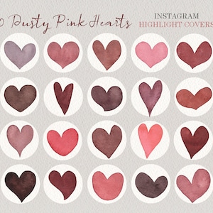 Instagram Story Highlight Icons,watercolor dusty pink heart clipart,Story covers,iPhone Widgets,real hand drawn