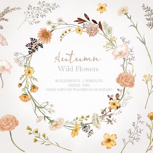 Watercolor wildflower floral clipart,autumn flower frame,botanical wreath bouquet