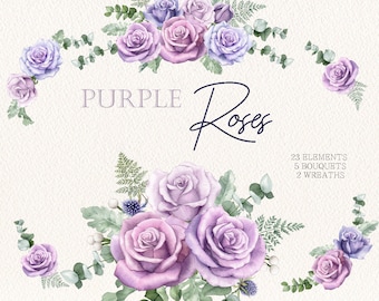 watercolor flower clipart,purple rose,Floral arrangements,flower clipart,Wedding Clipart,purple Bouquet,Floral watercolor,rose lover gift