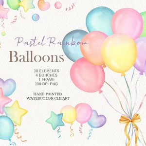 Watercolor pastel rainbow Balloons Clipart,Baby Shower,hand painted,balloons decor,Free Commercial Use