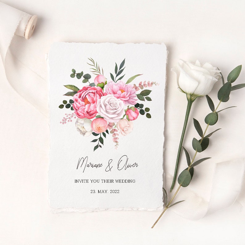 Watercolor flower clipart,pink peony bouquet,Floral arrangements,Wedding Clipart,rose bouquet,Floral Watercolor image 2